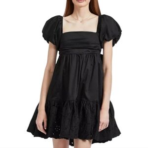En Saison Poplin Back Tie Dress Mini Dress Black Women's Large